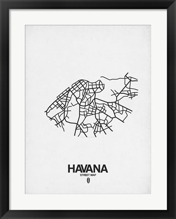 Framed Havana Street Map White Print