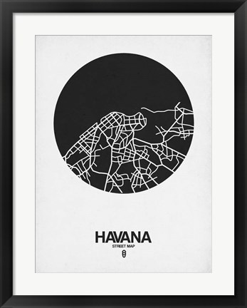 Framed Havana Street Map Black on White Print