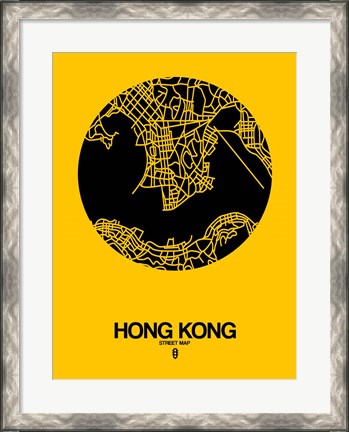 Framed Hong Kong Street Map Yellow Print