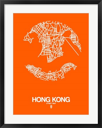 Framed Hong Kong Street Map Orange Print