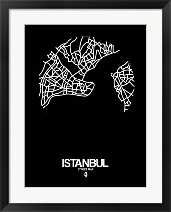 Framed Istanbul Street Map Black Print
