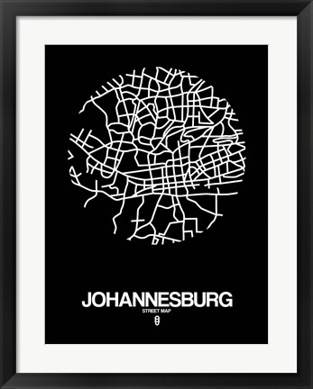 Framed Johannesburg Street Map Black Print