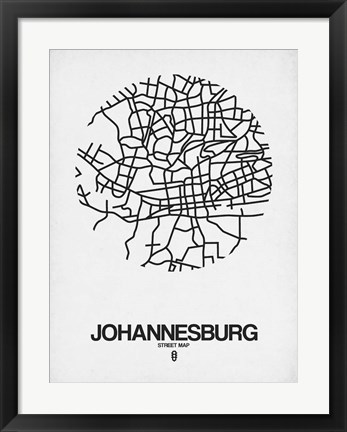 Framed Johannesburg Street Map White Print