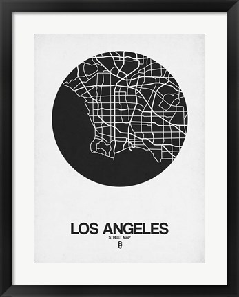 Framed Los Angeles Street Map Black on White Print