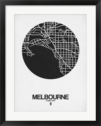 Framed Melbourne Street Map Black on White Print