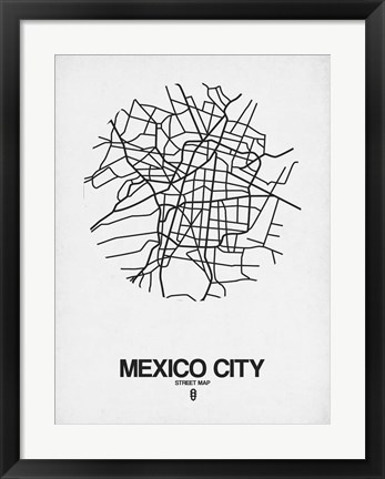 Framed Mexico City Street Map White Print