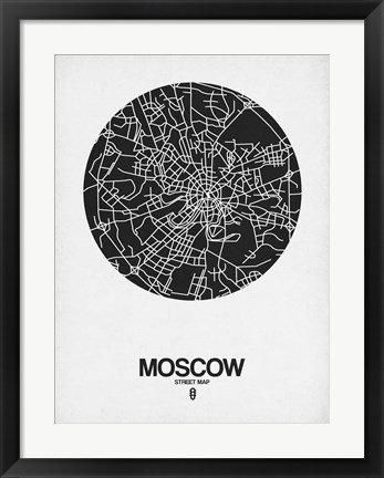 Framed Moscow Street Map Black on White Print
