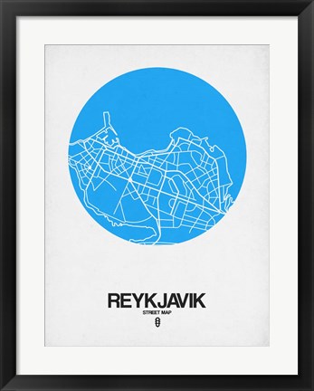 Framed Reykjavik Street Map Blue Print