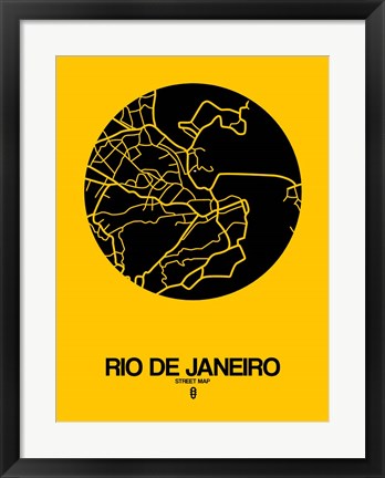 Framed Rio de Janeiro Street Map Yellow Print