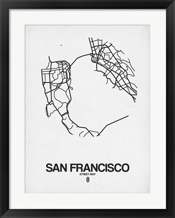 Framed San Francisco Street Map White Print