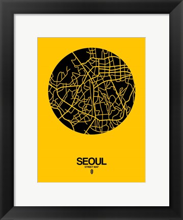 Framed Seoul Street Map Yellow Print