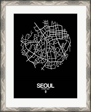 Framed Seoul Street Map Black Print