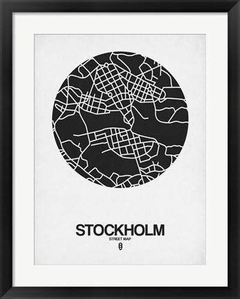 Framed Stockholm Street Map Black on White Print