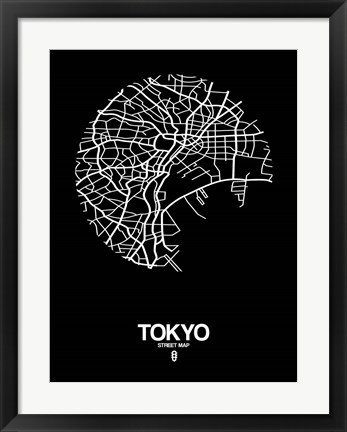 Framed Tokyo Street Map Black Print