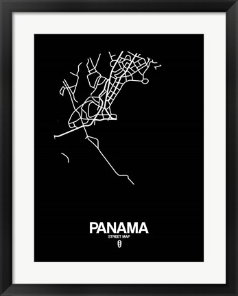 Framed Panama Street Map Black Print