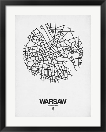 Framed Warsaw Street Map White Print