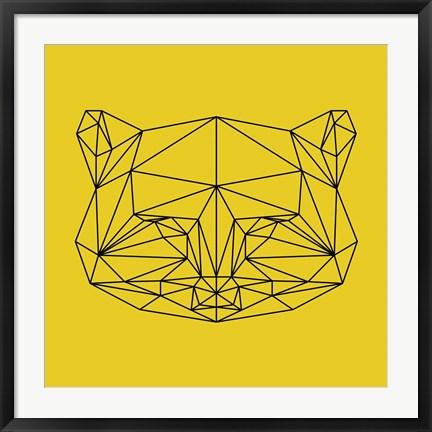 Framed Yellow Raccoon Polygon Print