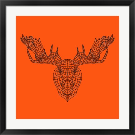 Framed Moose Head Orange Mesh Print