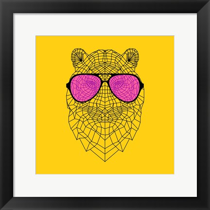 Framed Tiger in Pink Glasses Print