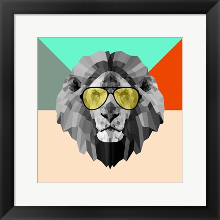 Framed Party Lion in Glasses Print