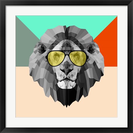Framed Party Lion in Glasses Print