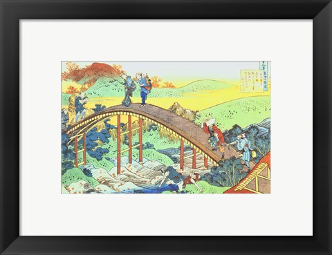 Framed Autumn, Red Sycamore Leaves on the River Tatsuta Print