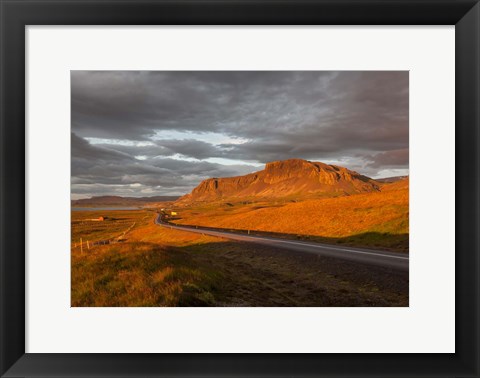 Framed Sunset over Road, Borgarfjordur, Iceland Print