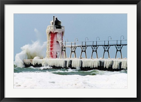 Framed South Pier Lighthouse, South Haven, Michigan Print