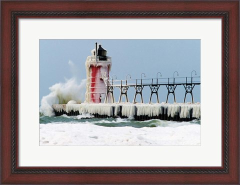 Framed South Pier Lighthouse, South Haven, Michigan Print