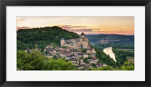 Framed Chateau de Castelnaud Castle and Dordogne River, Aquitaine, France Print