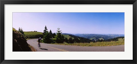 Framed Cycler on Mt Tamalpais, Marin County, California Print