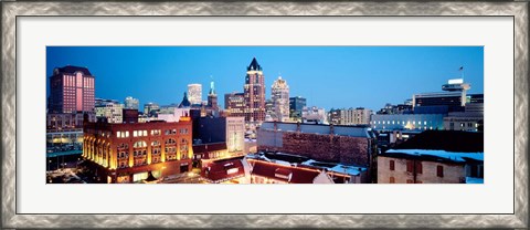 Framed Winter Skyline At Night, Milwaukee, Wisconsin Print