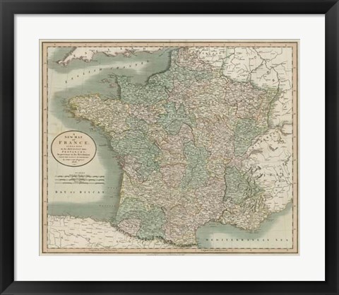 Framed Vintage Map of France Print
