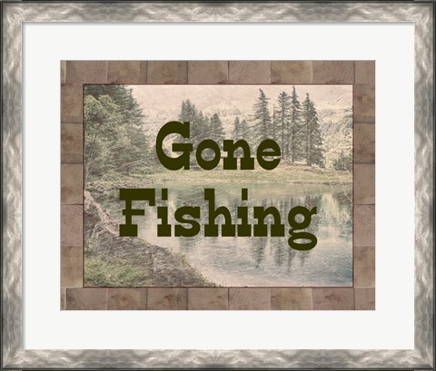 Framed Gone Fishing Lake Sign Print
