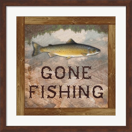 Framed Gone Fishing Salmon Sign Print
