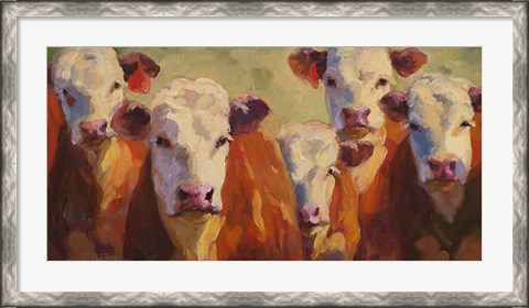 Framed Party of Five Herefords Print