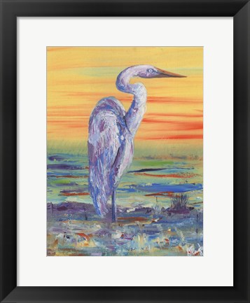 Framed Egret Sunset I Print