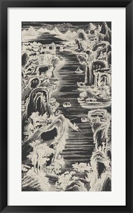 Framed Chinese Bird&#39;s-eye View in Grey I Print