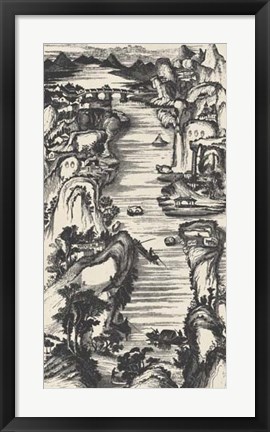 Framed Chinese Bird&#39;s-eye View in Grey II Print