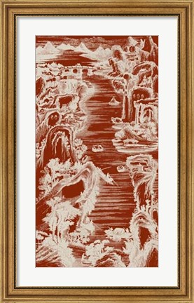 Framed Chinese Bird&#39;s-eye View in Red I Print