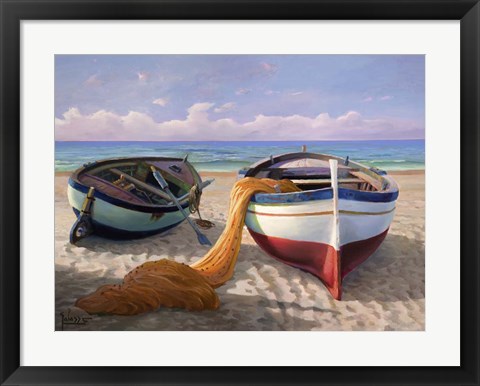 Framed Barche sulla Spiaggia Print