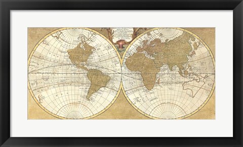 Framed Gilded World Hemispheres I Print