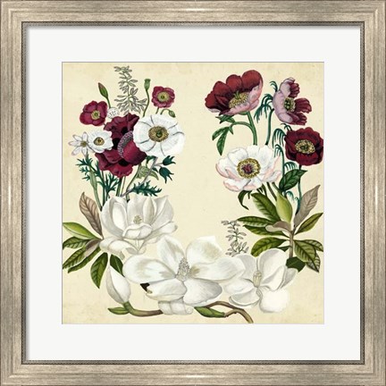 Framed Magnolia &amp; Poppy Wreath I Print