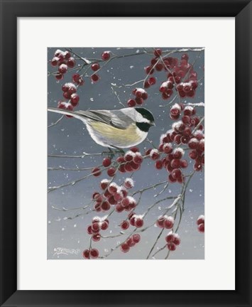 Framed Winter Chickadees I Print