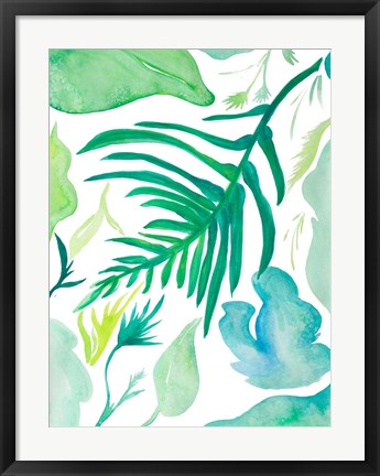 Framed Green Water Leaves I Print