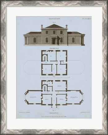 Framed Chambray House &amp; Plan I Print