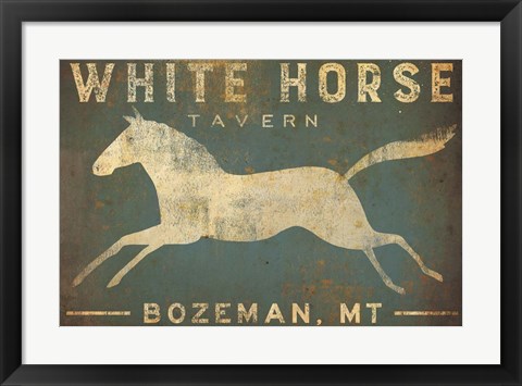 Framed White Horse Running Print