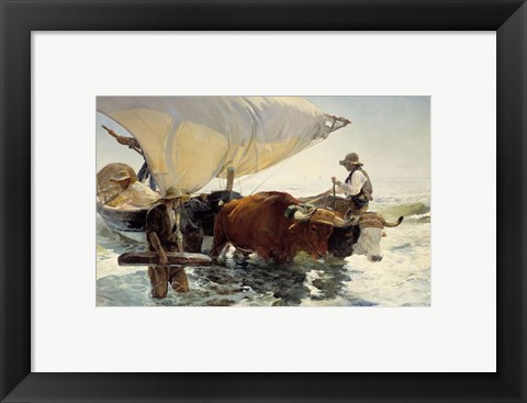 Framed Returning from Fishing - Hauling of the Boat Print