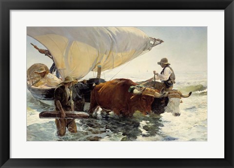 Framed Returning from Fishing - Hauling of the Boat Print