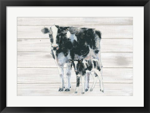 Framed Cow and Calf on Wood Print